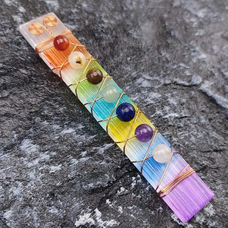 1 шт. Асимметричная палочка Aura Selenite с проволочной оберткой 7 Чакр красочная