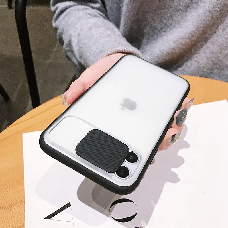 

Slide Camera Lens Protection Phone Case For iPhone 11 Pro Max XR XS Max X 8 7 6S Matte Transparent Soft For iphone SE 2020 Cover