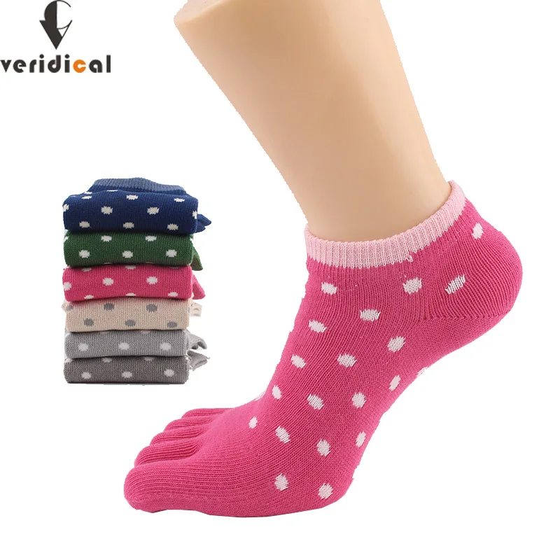 5 Pairs Combed Cotton Five Finger Socks For Woman Girl Soft Dot Solid Cute Toe Socks Harajuku Brand Party Ankle No Show Socks