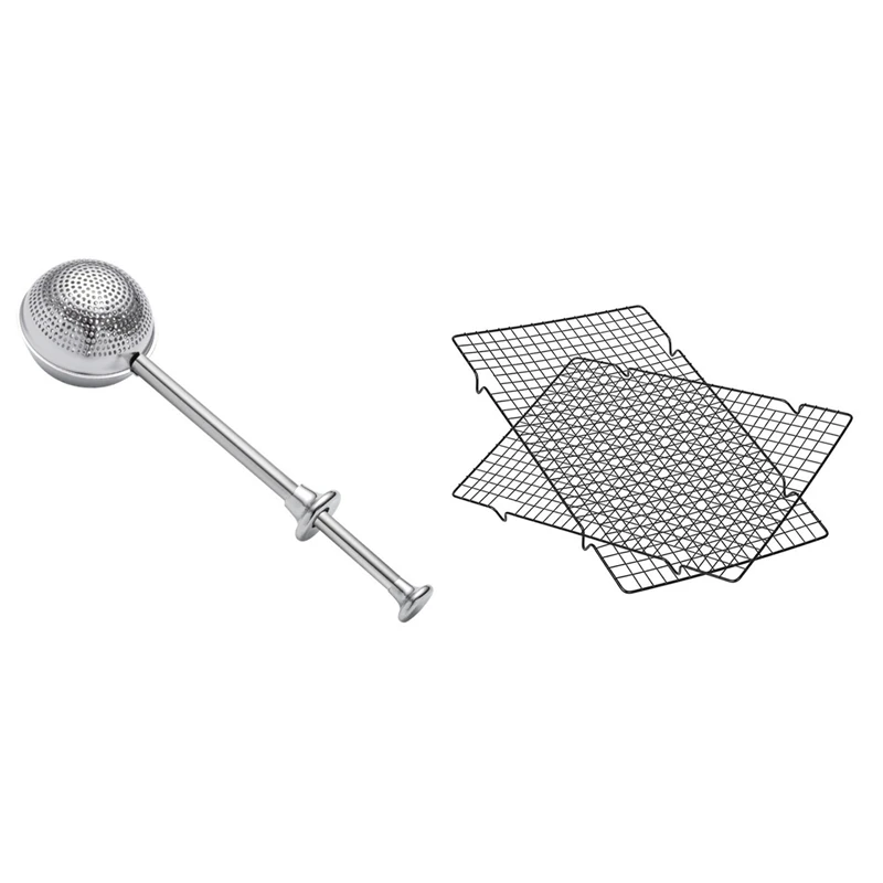 

1X Mesh Tea Strainer Stainless Steel & 2Pcs Cooling Racks For Baking Non Stick Metal Cake Cooling Wire Roasting Rack