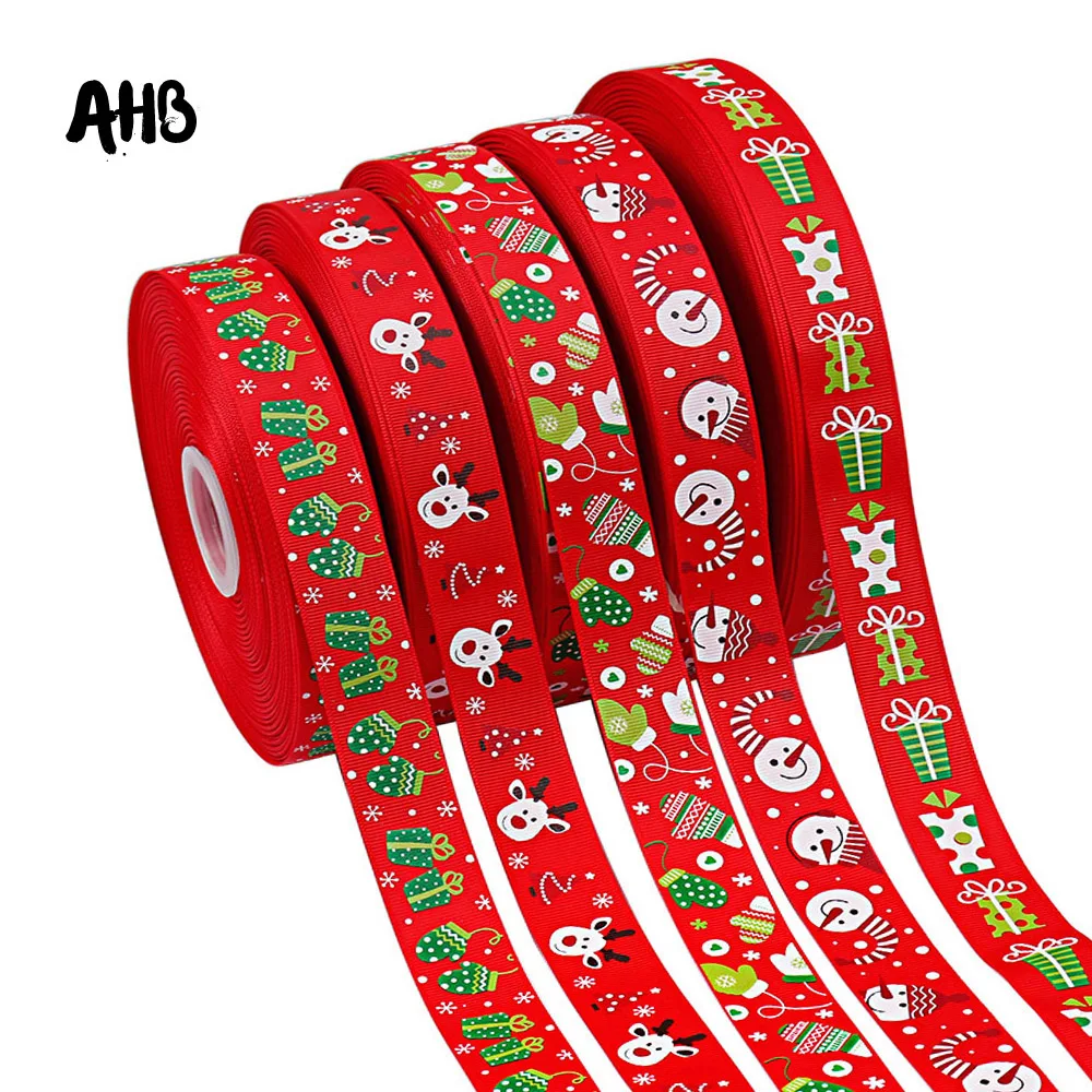 AHB 10/16/25 мм 5y Рождество Grosgrain пятно лента для рукоделия Сделай Сам DIY бигуди волос