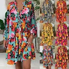 Женское шифоновое пляжное платье-туника, свободное мини-платье с рукавами три четверти и цветочным принтом в стиле бохо, лето 2020