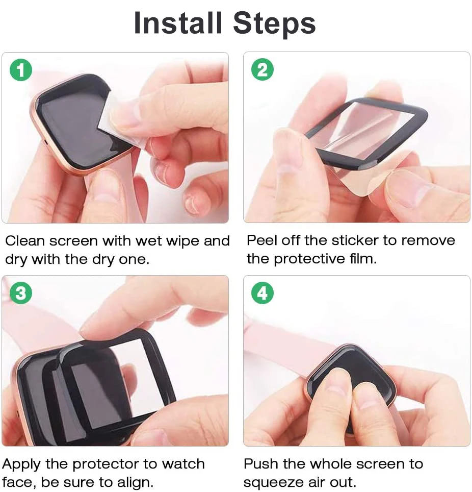 

3D Curved Full Coverage Screen Protector for Fitbit Versa 3/Fitbit Sense 2020 Shatter-Proof/Anti-Scratch/Clear Protective Film