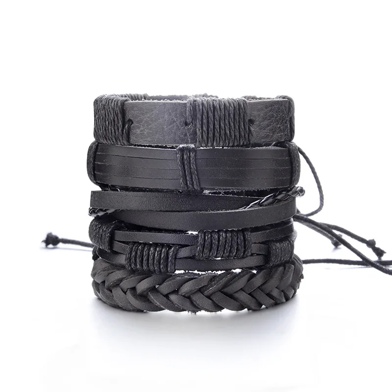 Модные Листья Подвеска с перьями кожаный браслет для мужчин Винтаж ручной работы