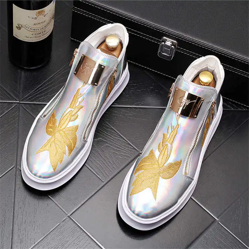 Murah Sepatu Atas Tinggi Pria Punk Mewah Sneakers Bordir Kasual Flat Pantofel Hip Hop Sepatu Bot Pergelangan Kaki Penambah Tinggi Zapatillas Hombre