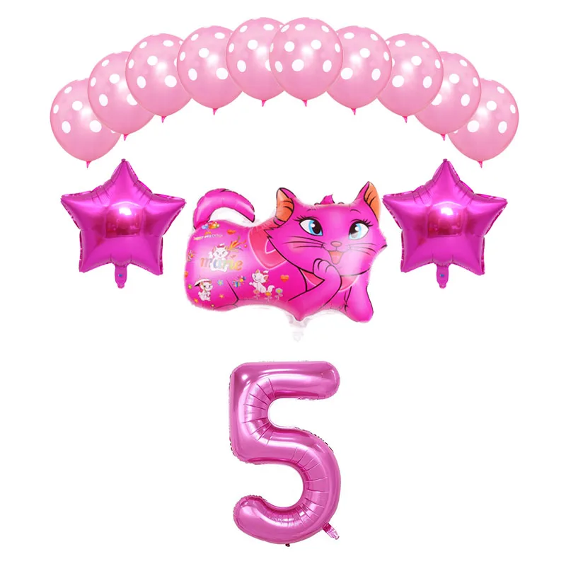 

14Pcs Marie Cat Theme Aluminum Balloon Set 32inch Number Balloon Birthday Party Decoration Party Supplies Foil Balloons