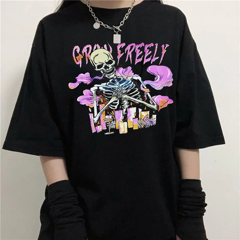 Summer Goth Female Tee Aesthetic Loose men and womenT-shirt Punk Dark Grunge Streetwear gothic Top T-shirts Harajuku y2k Clothes | Женская