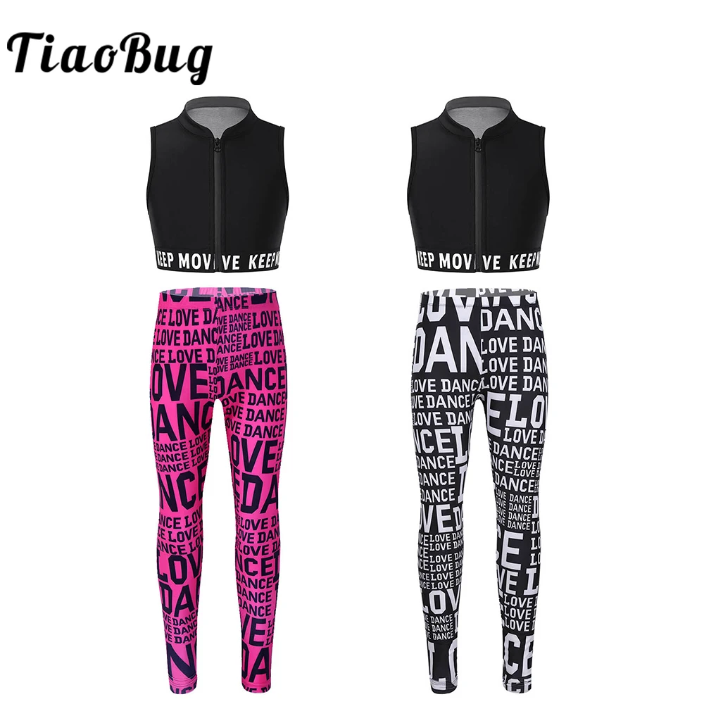 

Комплекты одежды для сценического танца для больших девочек, детская эластичная майка без рукавов, спортивные Леггинсы для йоги, бега, гист...