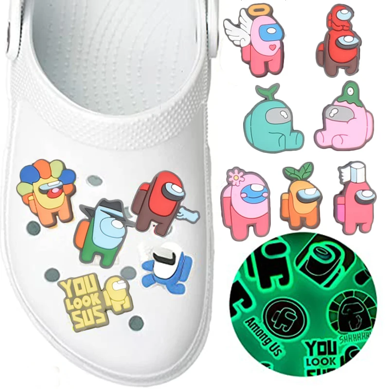 

12pcs Glow Croc Shoes Accessories PVC Croc Jibbits Garden Shoes Hole Slipper Decoration Bracelet Croc Charms Toy Kids Xmas Gifts