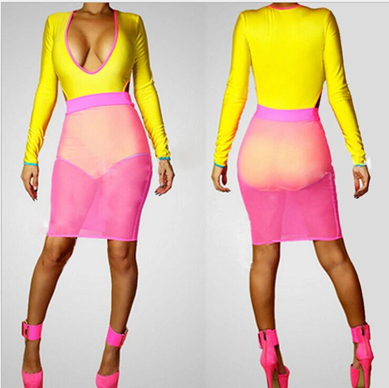 

New Women Casual Bodycon Long-Sleeve Bodysuit Holiday Leotard V-Neck Playsuit dress sc032-2011