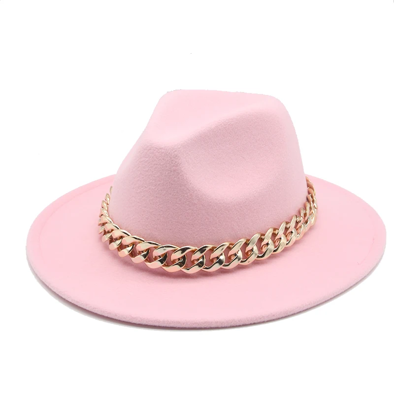 

fedora hats women men wide brim Thick gold chain band felted hats jazz cap winter autumn panama camel white fedoras women hats