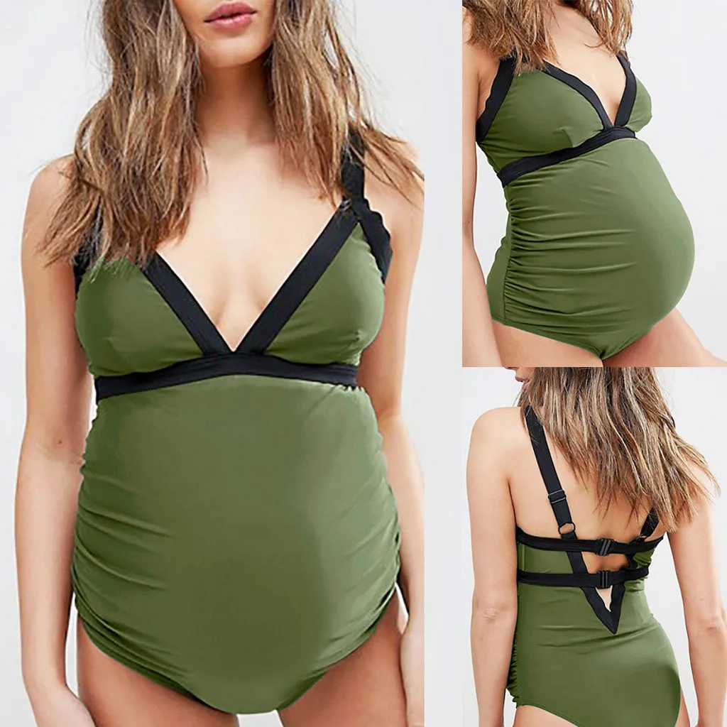 

Fashion Maternity swimwear Tankini Summer Women swimming suit Solid Strappy Swimsuit Bikinis Halter Pregnant swimsuit new 2020