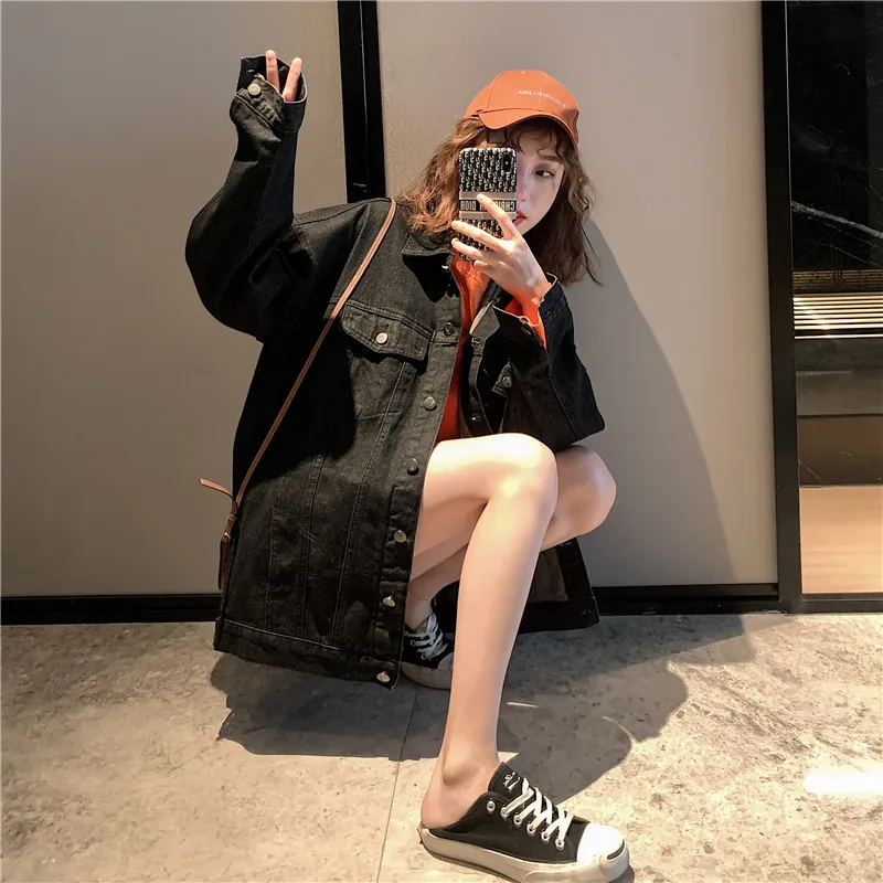 Женская ВИНТАЖНАЯ ДЖИНСОВАЯ КУРТКА бойфренда свободная длинная однотонная