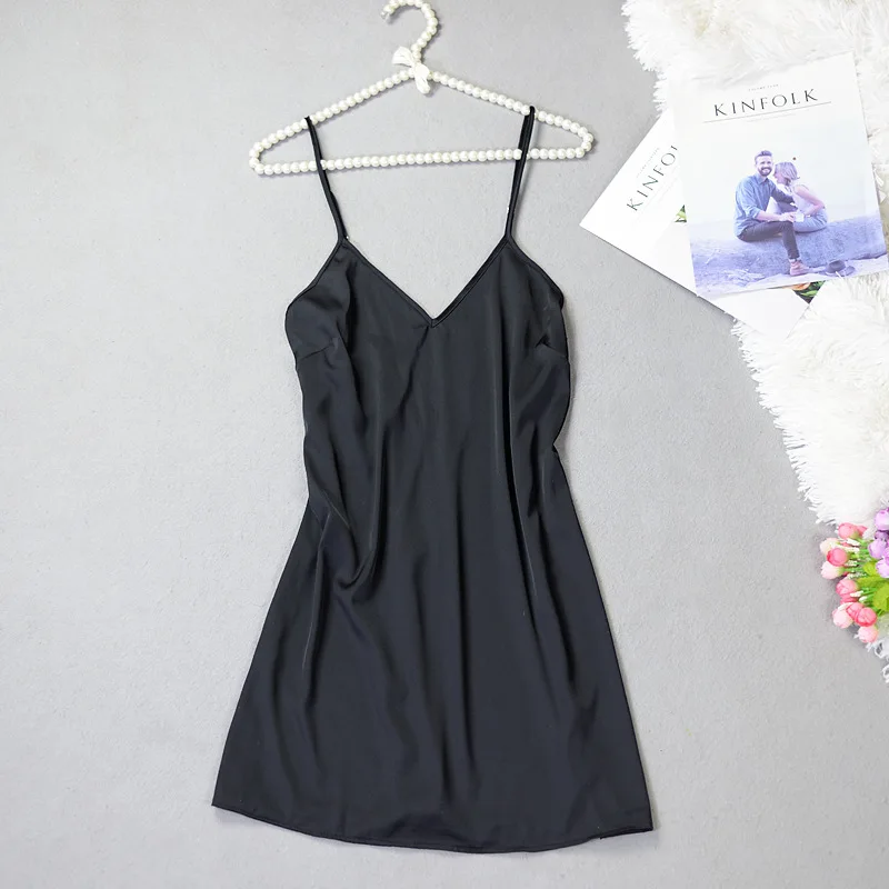 

Thin Satin Sleepwear Women Sexy Backless Mini Nightgown V-neck Satin Suspender Skirt Nightdress Summer Nightwear Casual Homewear
