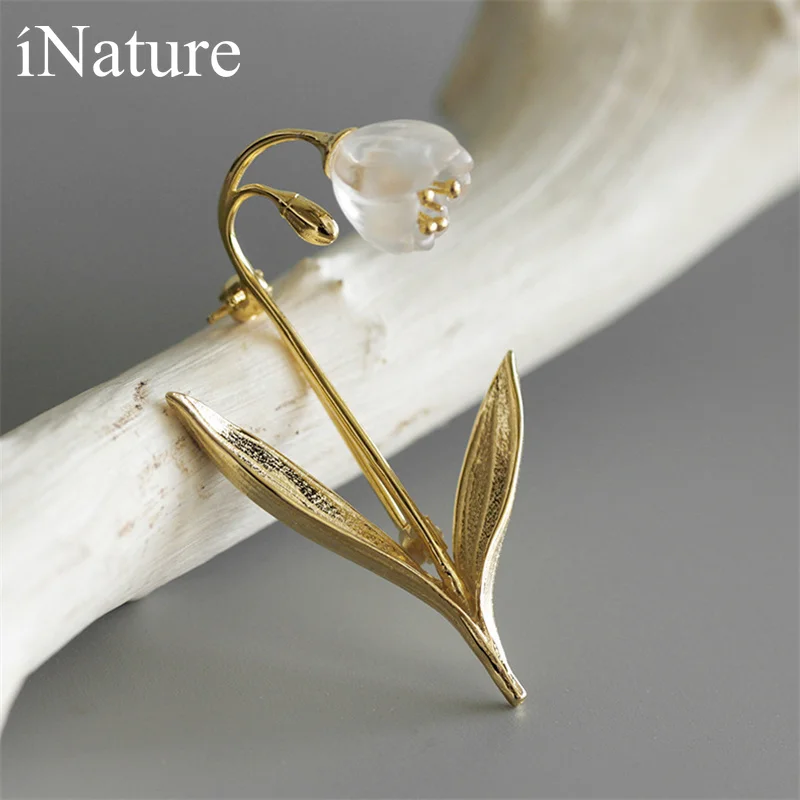 INATURE серебро 925 пробы натуральный кристалл Цветок Лилии долины броши для женщин