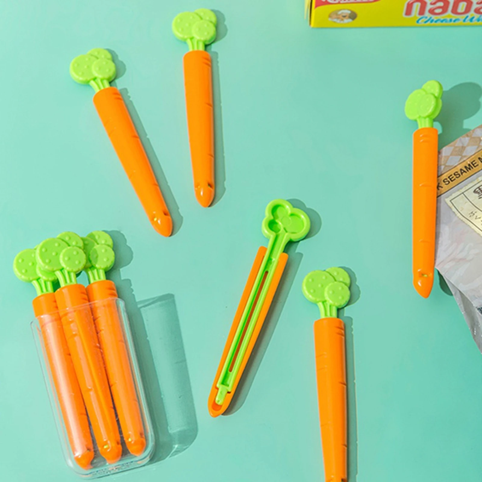 

5 шт. зажимы для кухонных пакетов зажим для пищевых продуктов мультяшная форма оранжевой моркови влагостойкий зажим для сохранения свежест...