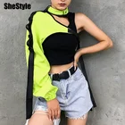 Женская Светоотражающая куртка в полоску She style, осенняя уличная куртка с воротником-лодочкой и пряжкой, 90S, 2019