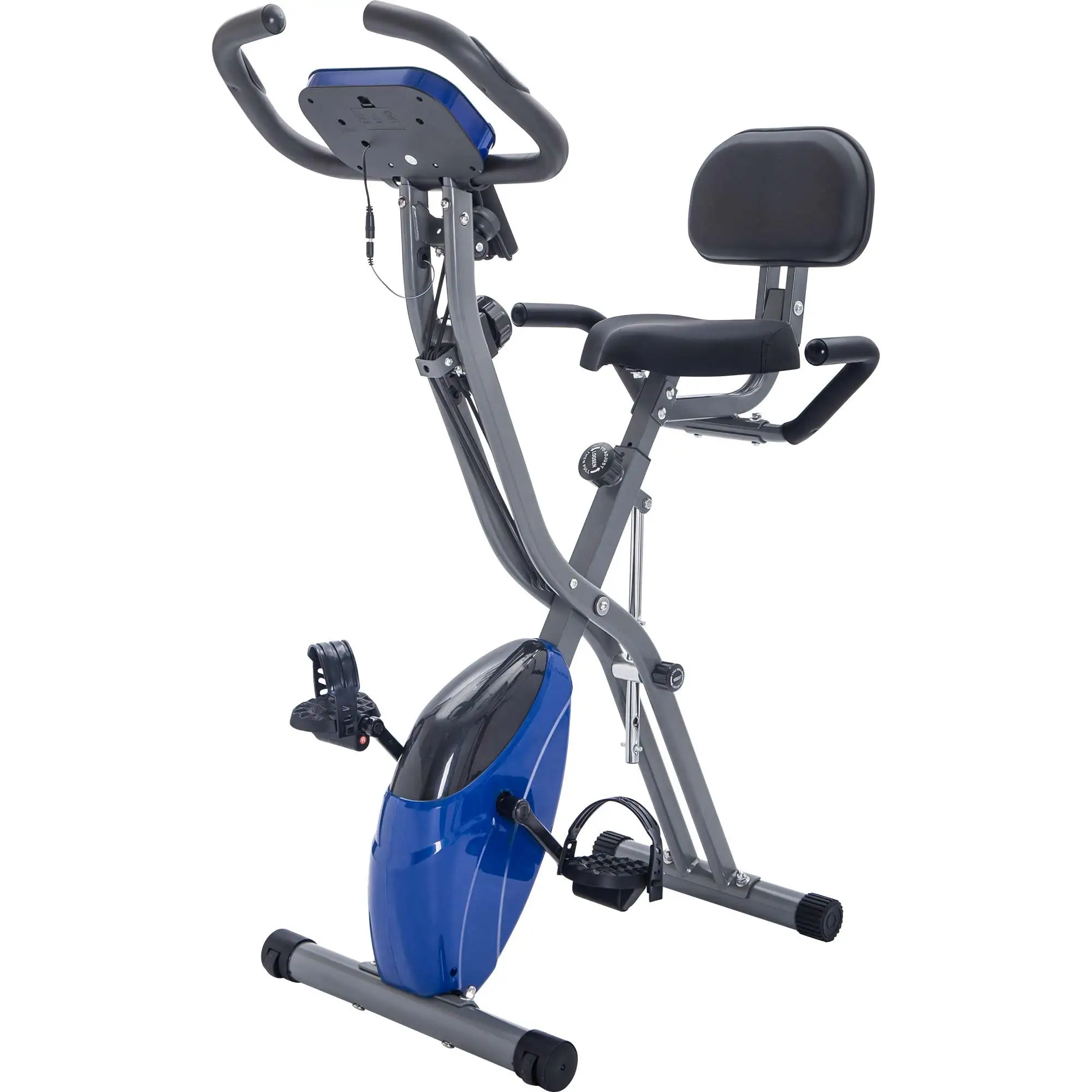 

Folding Exercise Bike, Fitness Upright and Recumbent X-Bike with 10-Level Adjustable Resistance, Arm Bands and Backrest