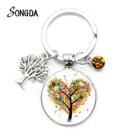 round heart tree of life keychain holder crystal stone charms key chains key rings for car bag glass cabochon wholesale jewelry