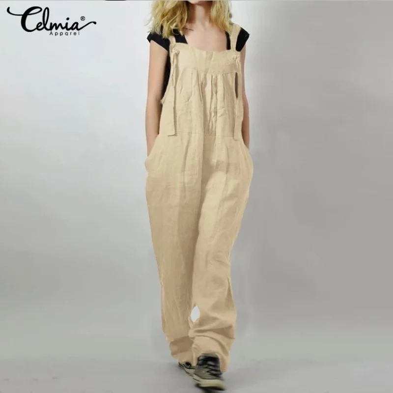 

GOOHOJIO 2021 New Spring Autumn Cotton and Linen Women Overalls High Waist Overalls Trousers Women Casual Loose Pants for Women
