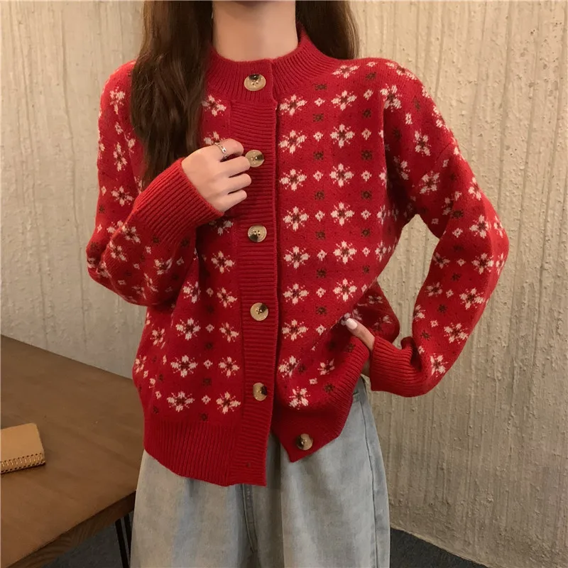 

Жаккардовый вязаный кардиган; Свитер; Для женщин; Сезон весна-осень; Новинка; Сапоги в корейском и рыцарском стиле винтаж трикотаж с цветочн...