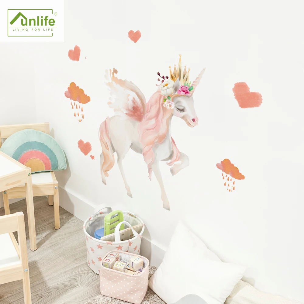 

Funlife®Обои для гостиной с розовым единорогом для девочек, водонепроницаемые съемные настенные наклейки, декор для детской, спальни, настенны...