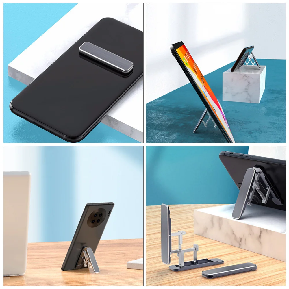 

1pc Aluminum Alloy Phone Tablet Back Adhesive Folding Bracket Rack (Black)