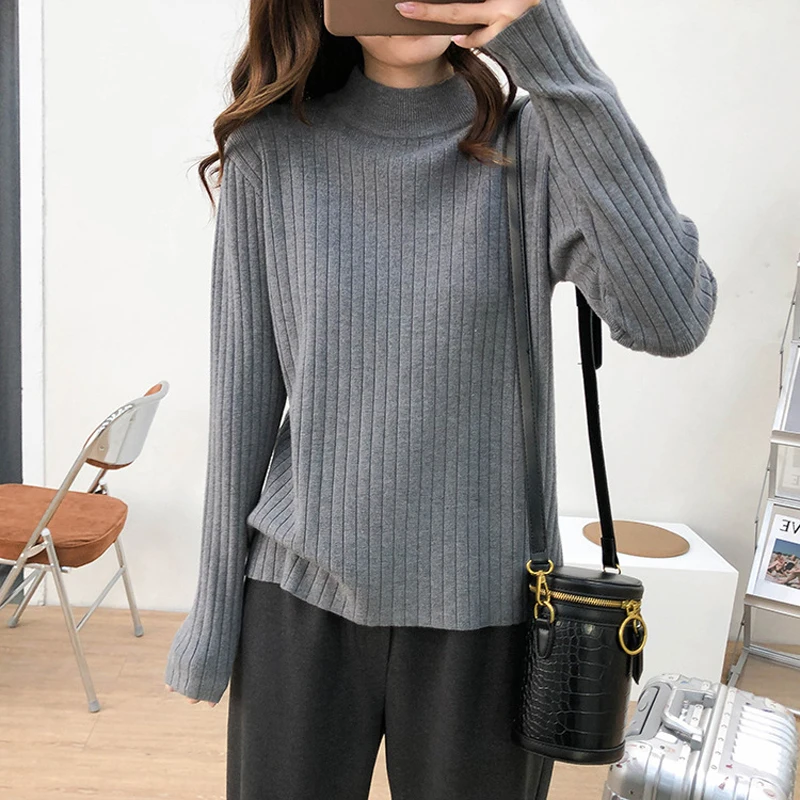 

UICVIE 2021 Fashion Autumn Women Long-sleeve Knitted Sweater Female Jumper Pullover Solid Elasticity Women Clothing Pull Femme