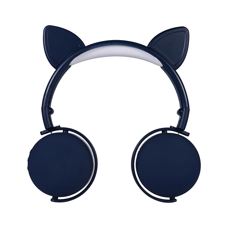 Синий Милые кошачьи ушки беспроводные складывающиеся наушники Bluetooth 5,0 стерео Складная шумоподавление Гарнитура для детей с микрофоном для взрослых детей - Цвет: Синий