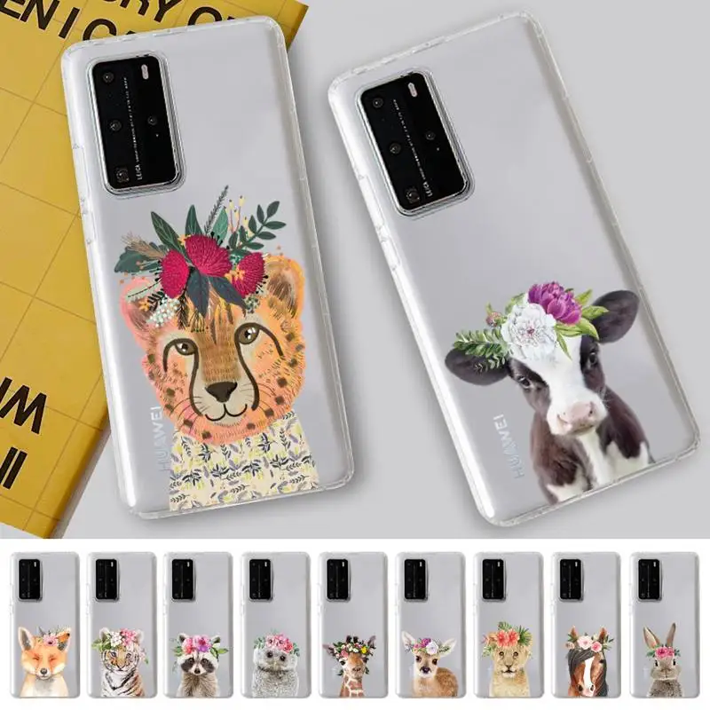 

Animal Wearing Flower Phone Case For Huawei P 20 30 40 pro lite Psmart2019 Honor 8 10 20 Y5 6 2019 Nova3E
