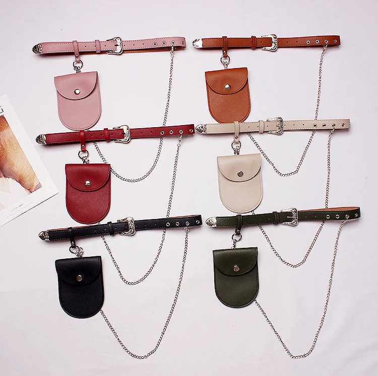 

2020 women retro PU leather belt wild fashion waist chain with mini waist bag BG-1114