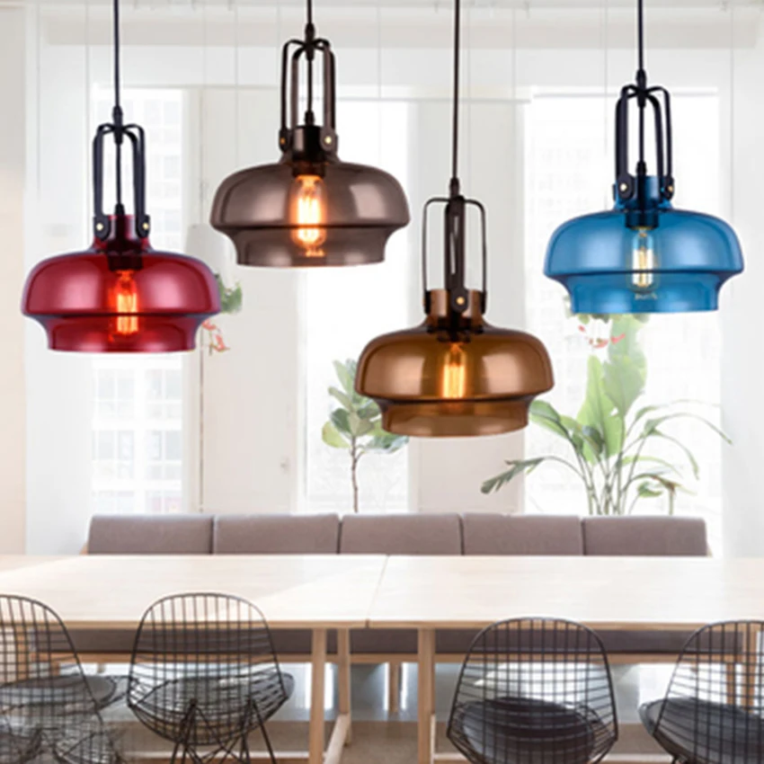 Nordic Creative LED Single Head Color Glass Pendant Lights Lighting American Retro Industry Cafe Bedroom Lamp Deco Light Fixture | Освещение