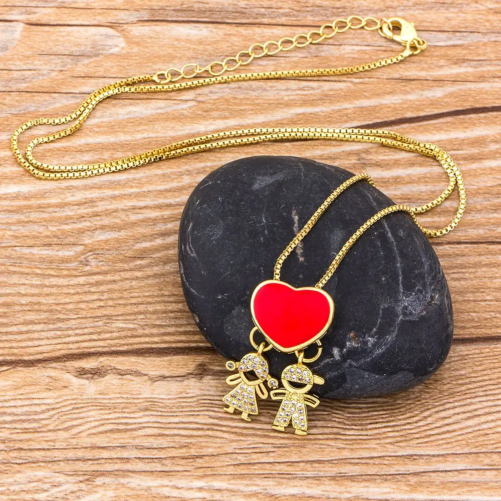 

Fashion Girls Boys Zircon Pendant Necklace for Women Kid Copper CZ Jewelry Family Choker Gold Color Chain necklace Couples Gift