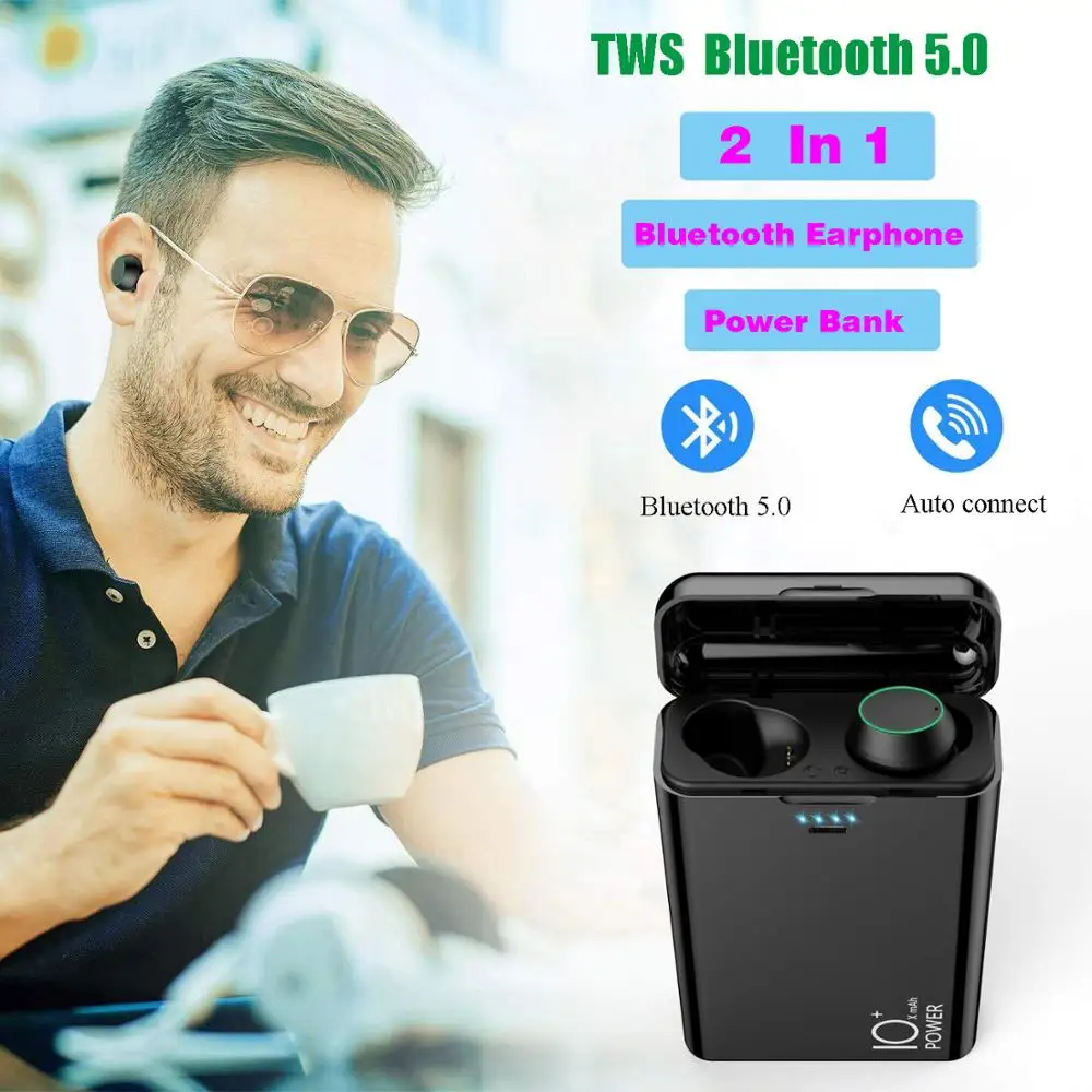 Беспроводная гарнитура TWS Bluetooth 5 0 портативная 10000 мАч Спортивная с