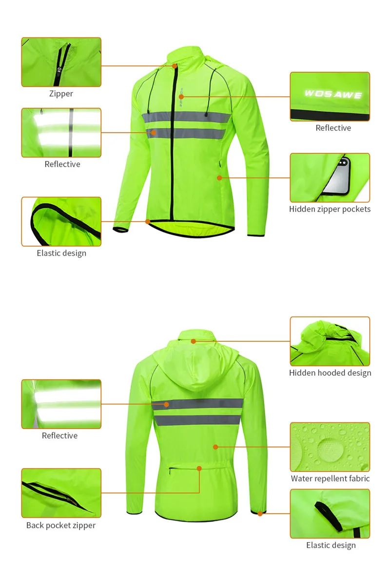 

WOSAWE Cycling Jackets High Visibility Waterproof Windbreaker Sports Clothes Reflective Rain Resistance Motocross Coat Unisex