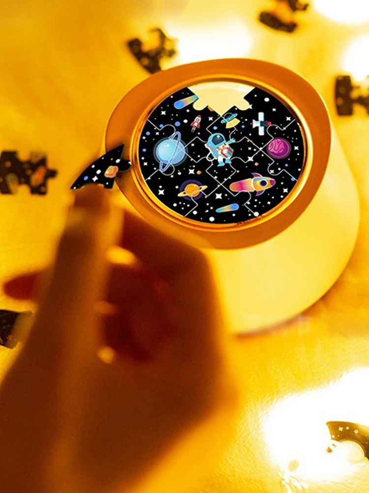 Proyector de rompecabezas con luz nocturna para ni&ntilde;os, l&aacute;mpara de proyecci&oacute;n de ambiente colorido, con reproductor de m&uacute;sica Girlheart-2