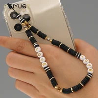 2022 phone case chain strap mobile lanyard charm letter chain acrylic black white color beaded telephone jewelry accessories