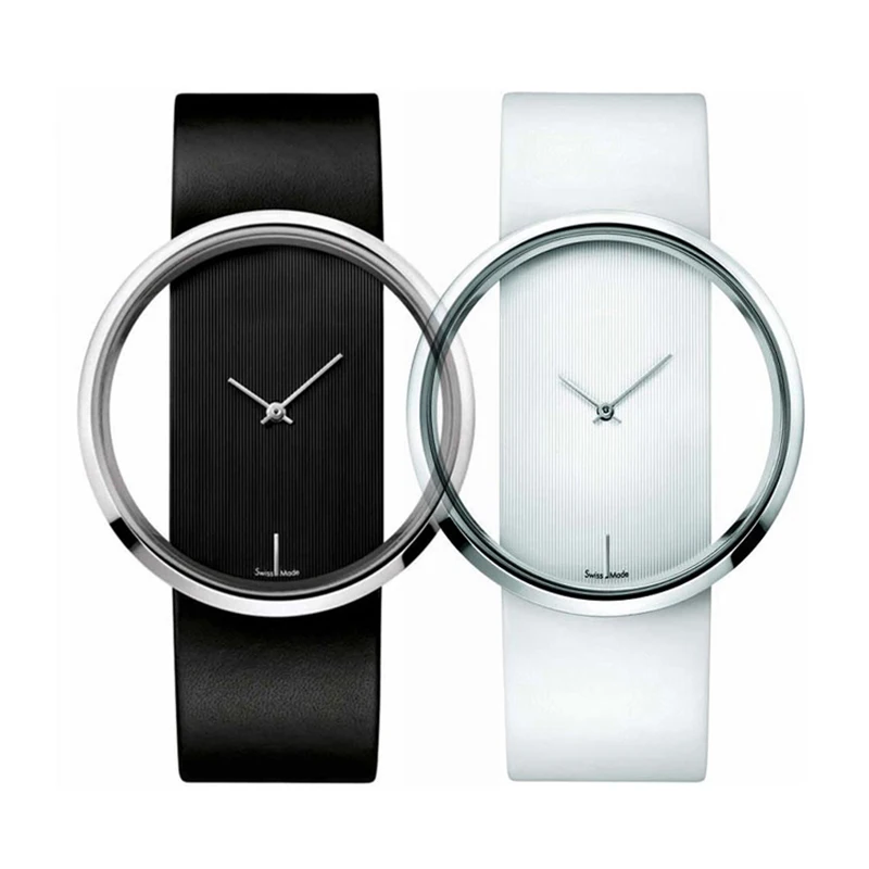 Классические повседневные женские наручные часы модные прозрачные с кожаным
