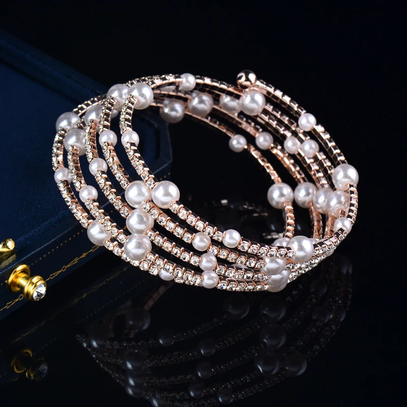 Женский многослойный браслет SINLEERY с белым жемчугом и фианитами цвета розового