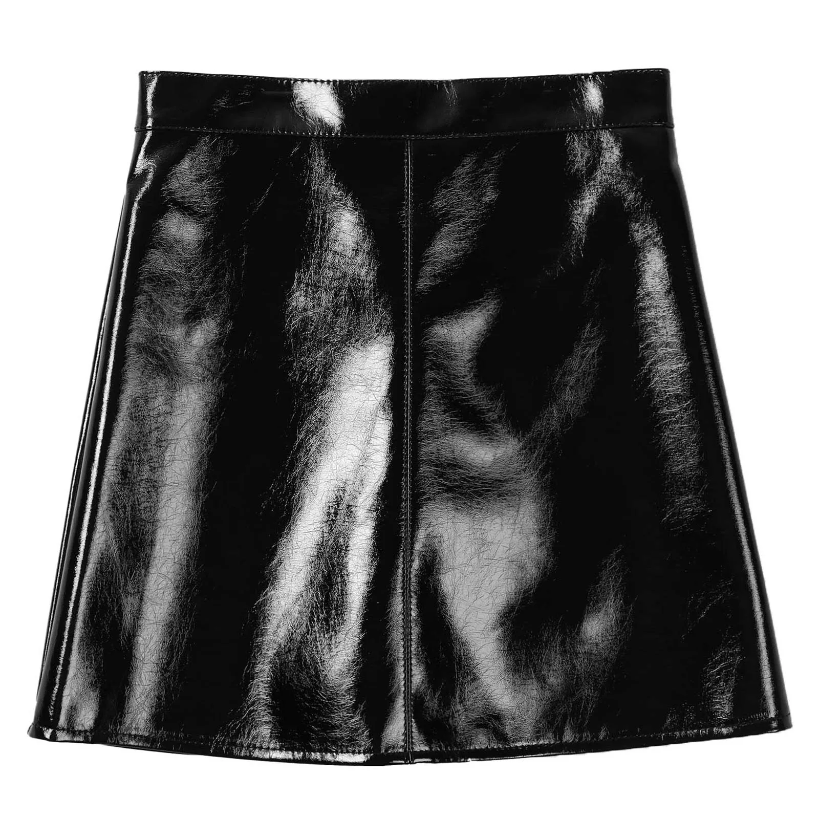 

Fashion Sexy High Waist Faux Leather Skirt Women Casual Skirts Zipper Mini A-line Short Skirts Spring Autumn Black Shiny Skirts