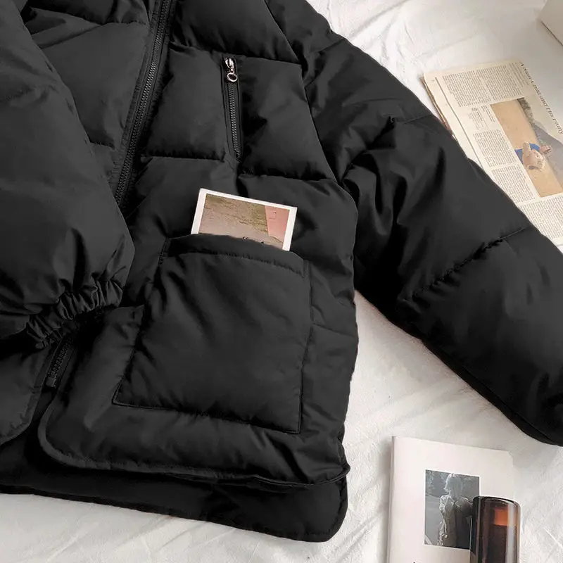 

Новинка 2021, Зимняя женская Свободная одежда в Корейском стиле с хлопковой подкладкой, женская короткая черная однотонная простая одежда