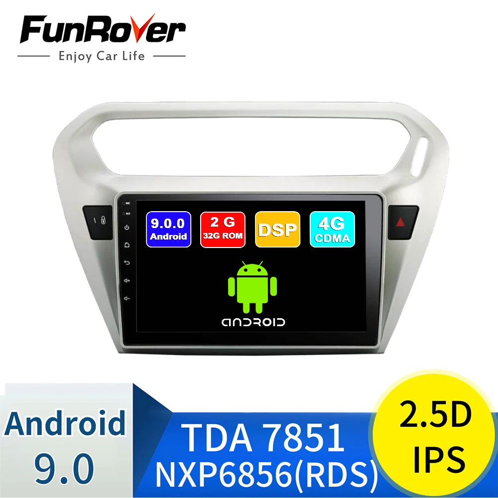 FUNROVER 2 din 2.5D + IPS android 9 0 автомобильный dvd мультимедиа для Peugeot 301 Citroen Elysee 2014 2016 радио