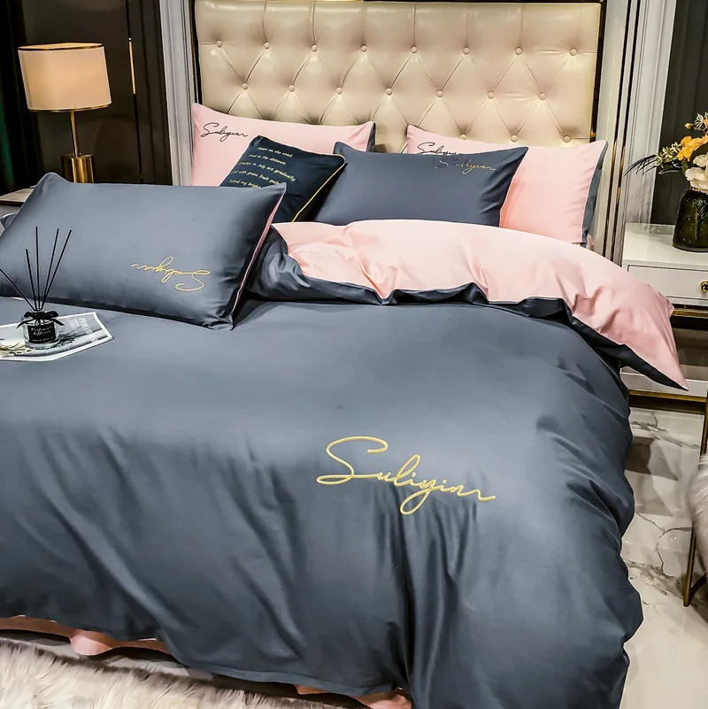 Высококачественный модный Комплект постельного белья из 4 предметов с вышивкой