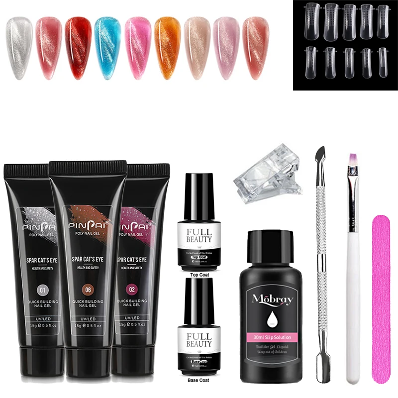 

9pcs/Set Poly Nail Extension Gel Cat Eye Gel Nails Art Design Nail Enhancement Manicure Kit Salon Nail Easy DIY at Home