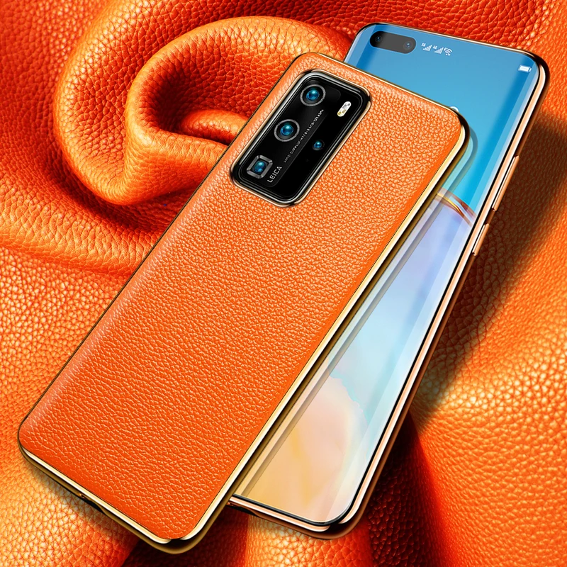 Оригинальный чехол для телефона из воловьей кожи huawei P40 Pro с золотым покрытием 360