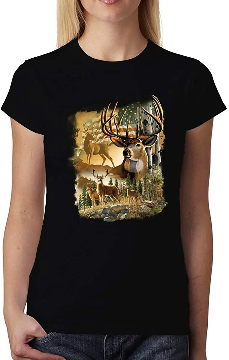 

Женская футболка с оленем, лесом, Америкой, Новое поступление, летняя крутая футболка, 2020, дышащая футболка из чистого хлопка с коротким рука...
