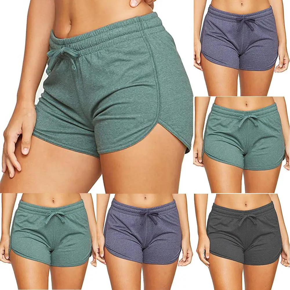 

Womens Solid Color Gym Sports Fitness Yoga Pants Slim Fit Elastic Waist Drawstring Casual Summer Shorts