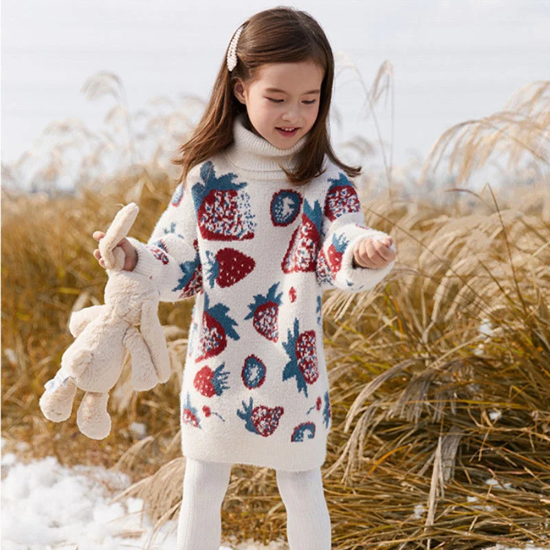 

2021New Fall Winter Children Clothing Girls Long Sweater Kids Knitted Sweaters Cute Outerwear Baby Girl Pullovers Age 2-12 Years