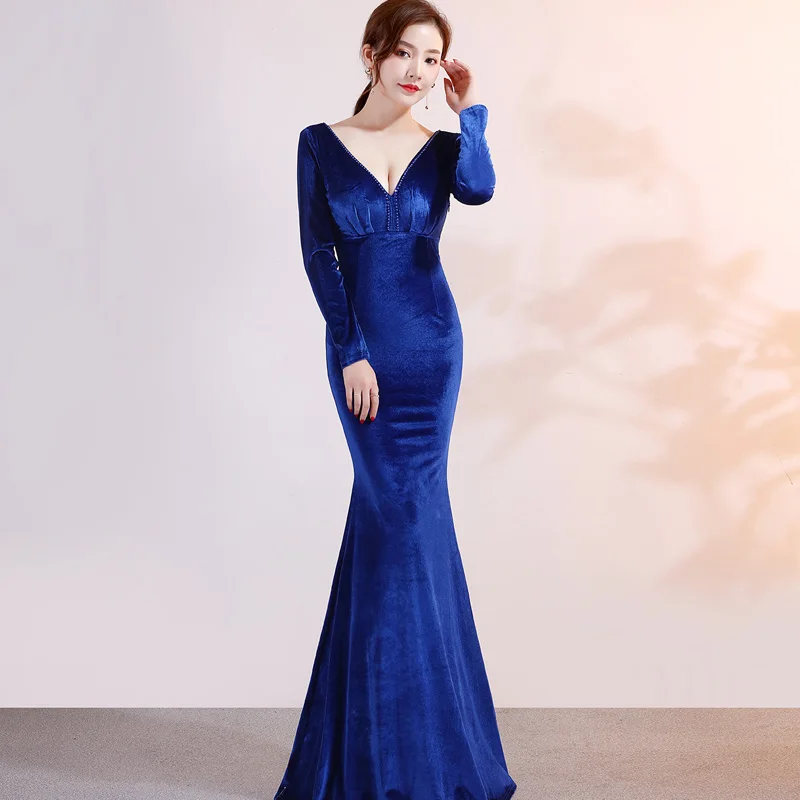 Осенне-зимние женские сексуальные бархатные вечерние платья с глубоким
