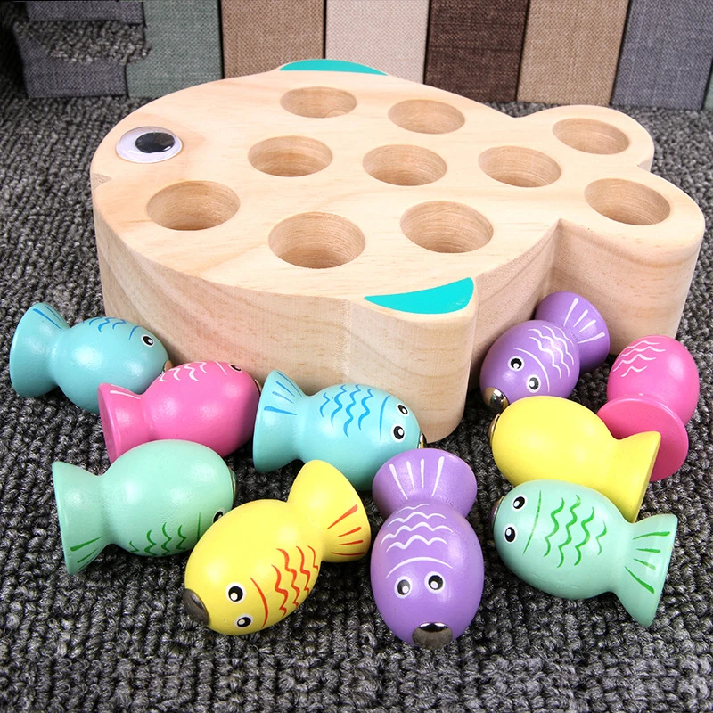 Деревянные детские Магнитные игры раннее образование пара Alpinia Catch Рыба игрушки Go